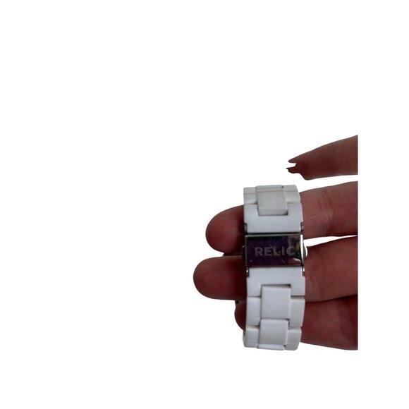 Relic Women's Analog Bracelet Wristwatch Watch White Silver Tone Faux Jewels 6" - Picture 7 of 14